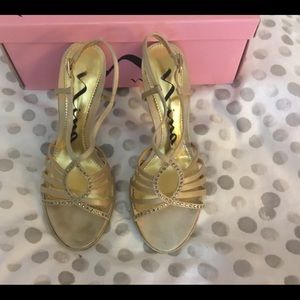 NINA Gold Royal Satin strappy dress heels